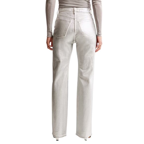Abercrombie & Fitch 90s High Rise Relaxed Jean Straight Leg Silver Size 33 / 16 - Picture 3 of 8